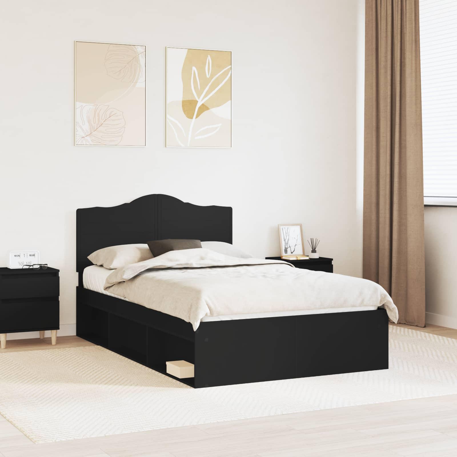 Sengestel med hovedgærde Sort 135 x 190 cm Massiv fyrretræ billede