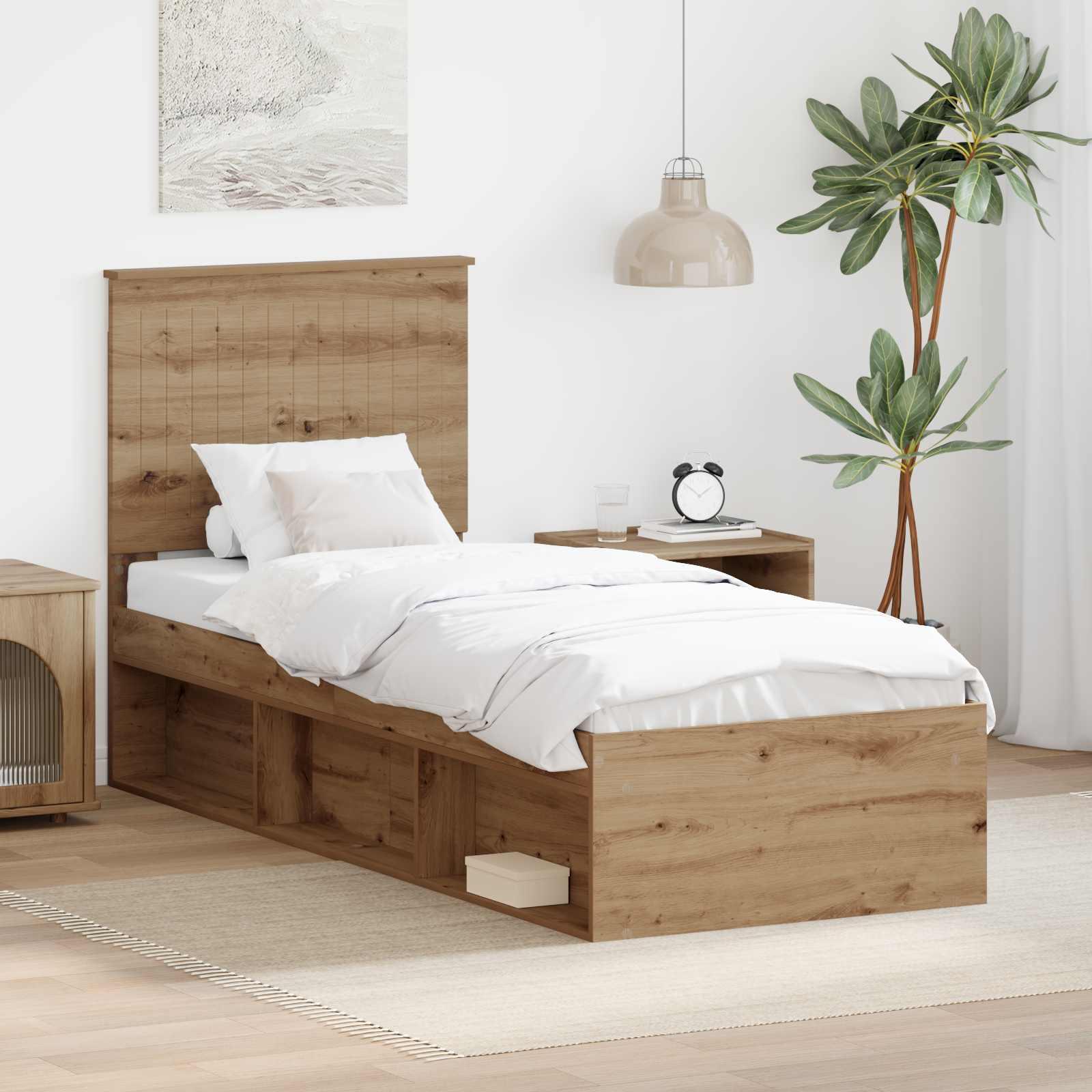 Sengestel med hovedgærde Artisan eg 75 x 190 cm Massiv fyrretræ billede