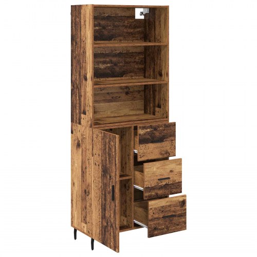 Highboard i gammelt træ med 3 skuffer