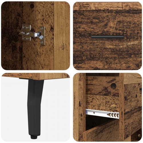 Highboard i gammelt træ med 3 skuffer