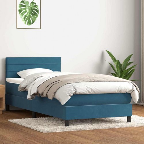 Kontinentalseng med madras mørkeblå 90x210 cm fløjl