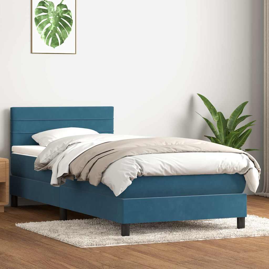 Kontinentalseng med madras mørkeblå 90x210 cm fløjl