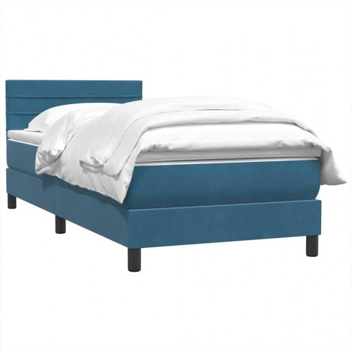 Kontinentalseng med madras mørkeblå 90x210 cm fløjl