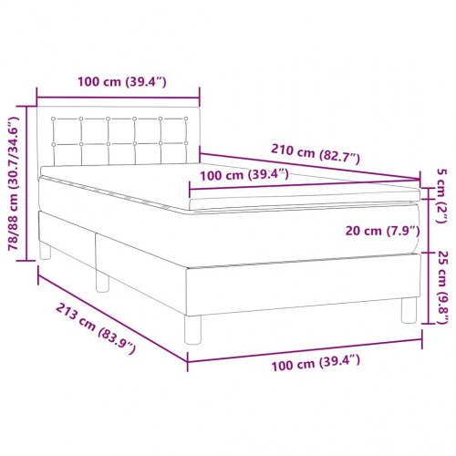 Kontinentalseng med madras 100x210 cm fløjl lysegrå