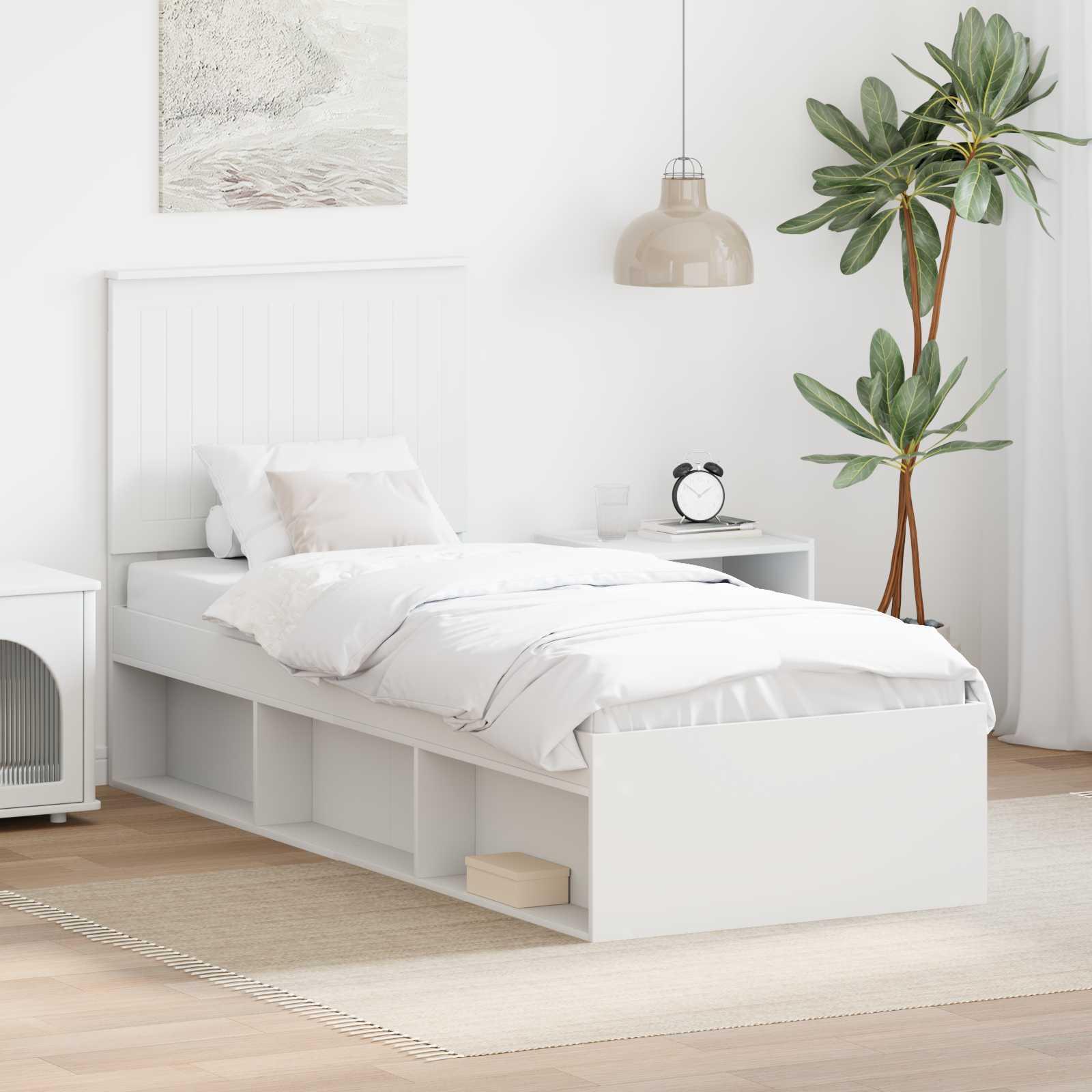 Sengestel med hovedgærde Hvid 75 x 190 cm Massiv fyrretræ billede
