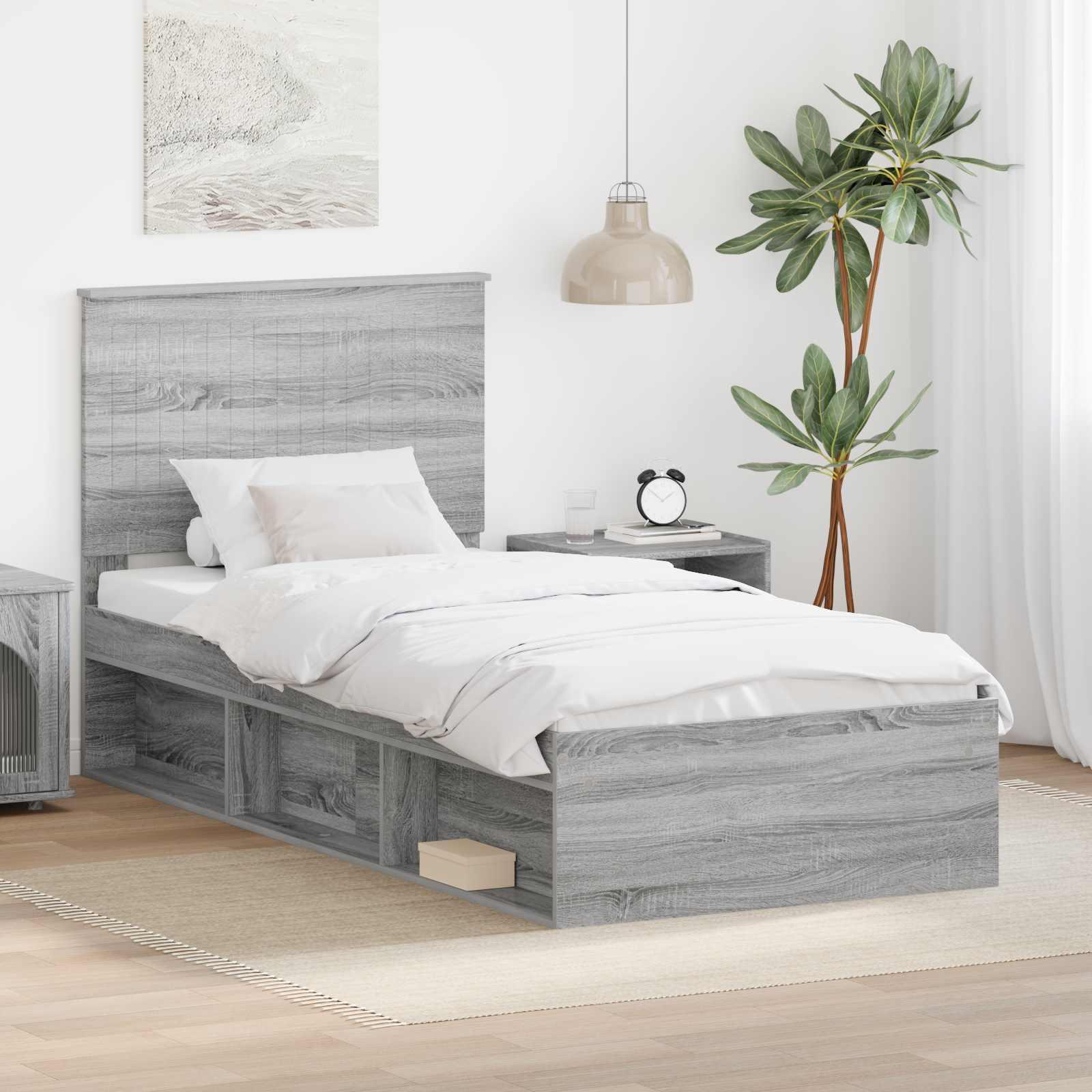 Sengestel med hovedgærde Grå Sonoma 90 x 190 cm Massiv fyrretræ billede