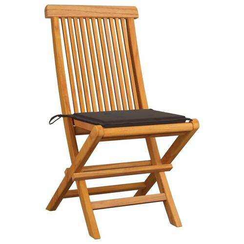 Havestole med gråbrune hynder 6 stk. massivt teaktræ