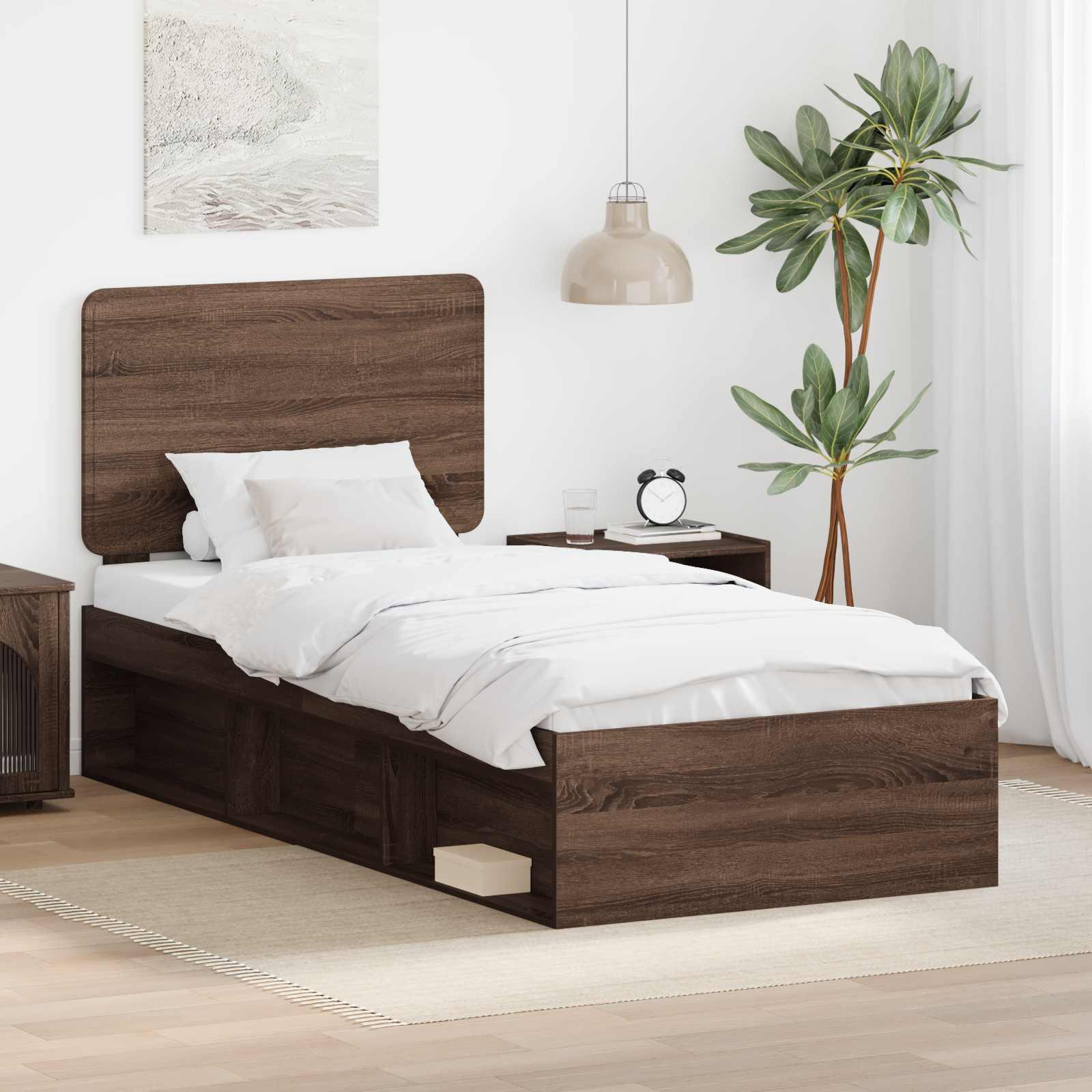 Sengestel med hovedgærde Brun eg 75 x 190 cm Massiv fyrretræ billede