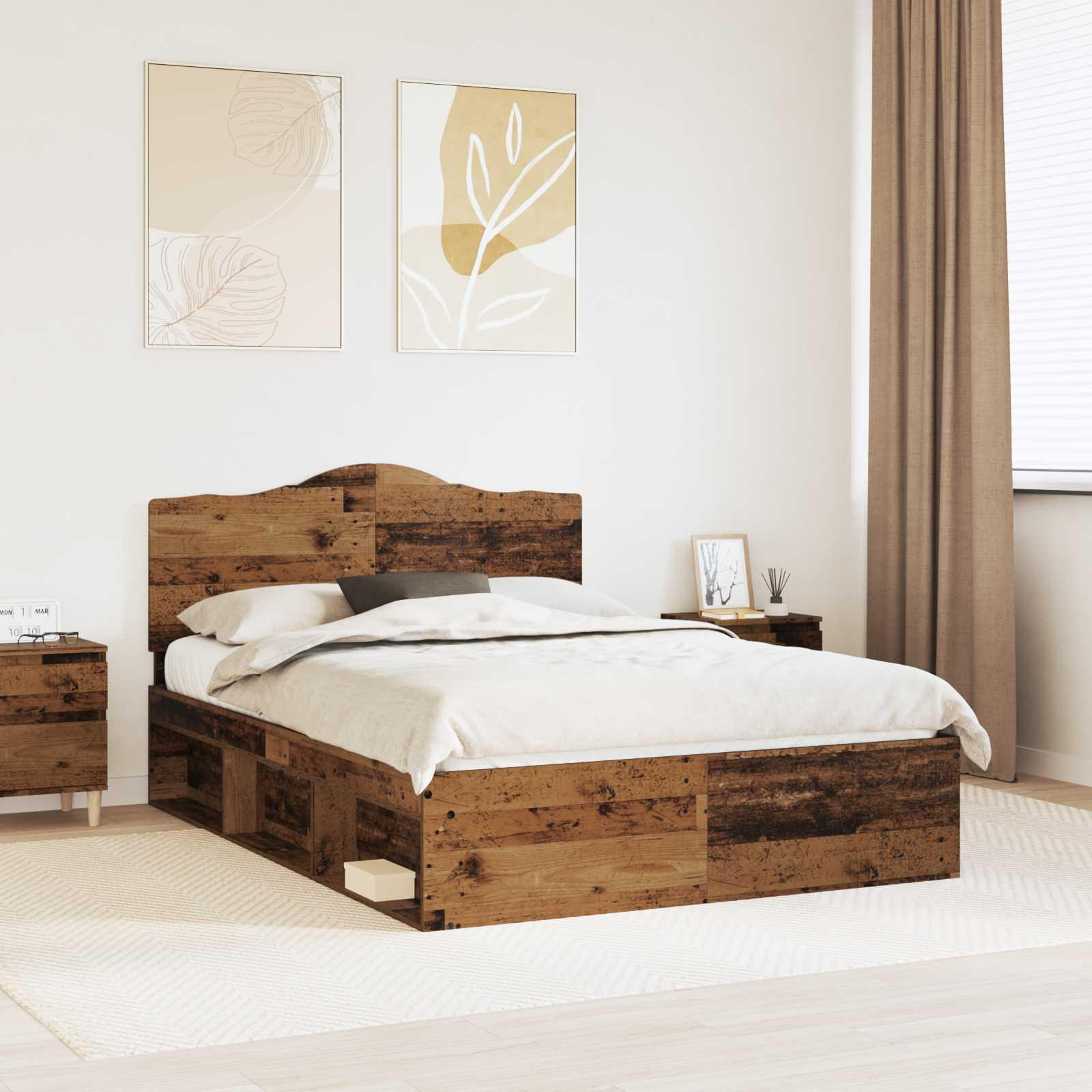 Sengestel Gammelt træ 150 x 200 cm Massiv fyrretræ billede