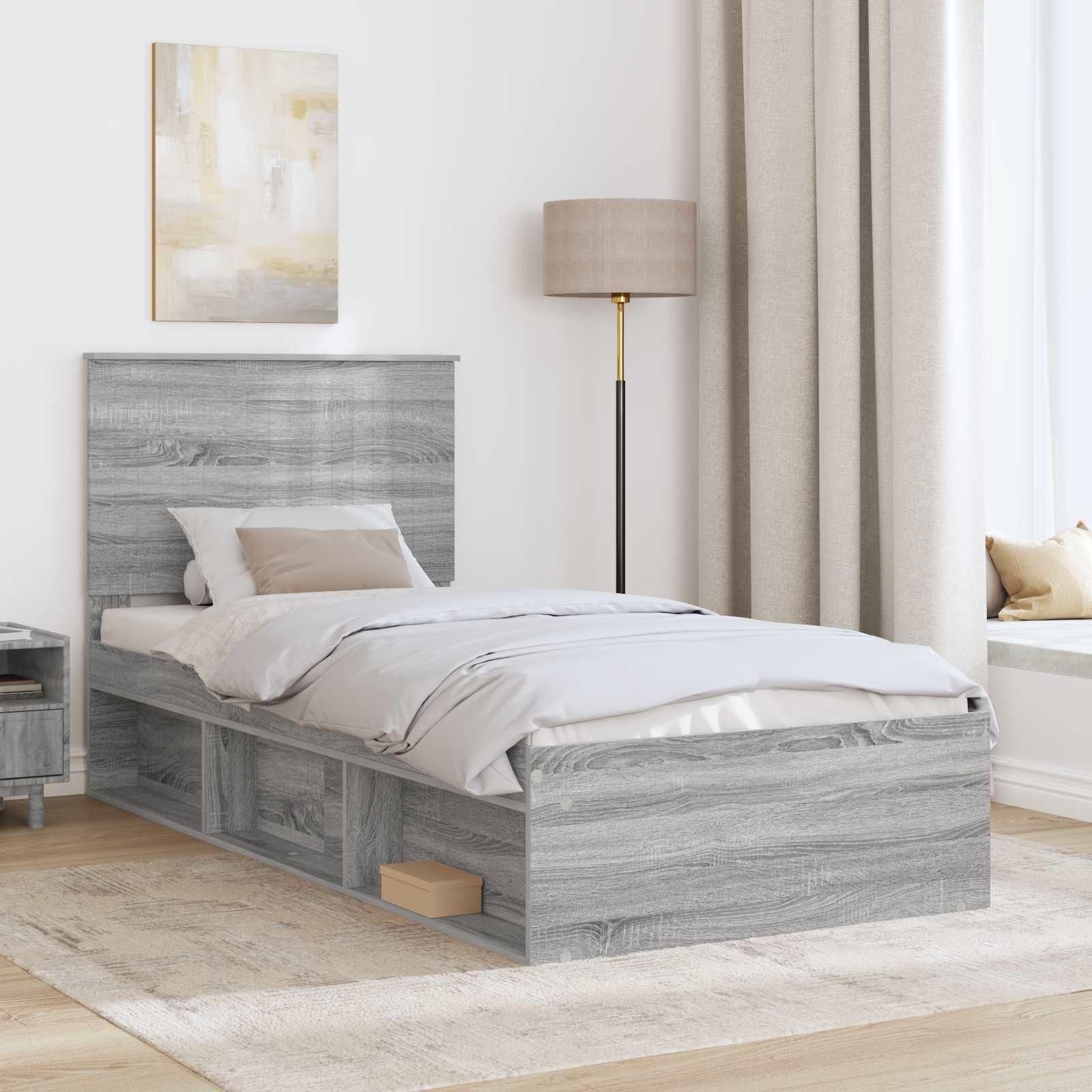 Sengestel med hovedgærde Grå Sonoma 90 x 190 cm Massiv fyrretræ billede