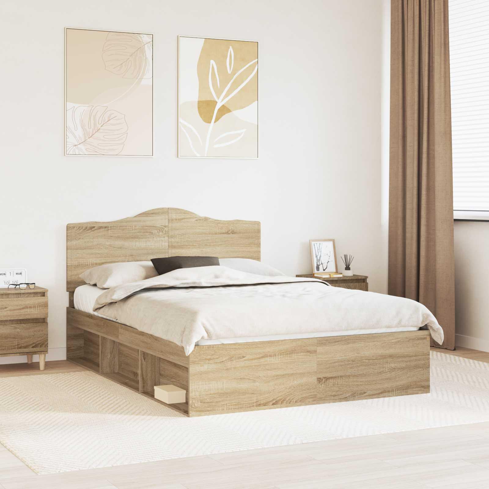 Sengestel med hovedgærde Sonoma eg 150 x 200 cm Massiv fyrretræ billede