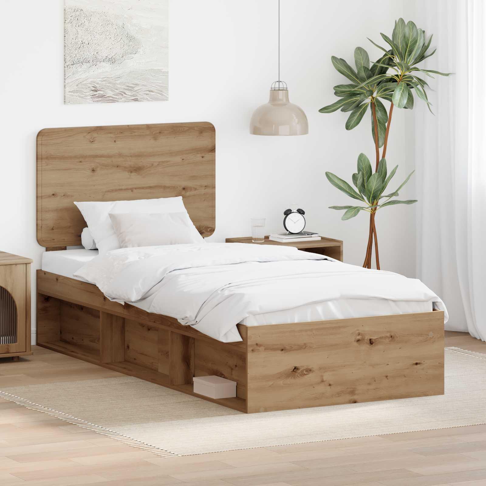 Sengestel med hovedgærde Artisan eg 90 x 190 cm Massiv fyrretræ billede