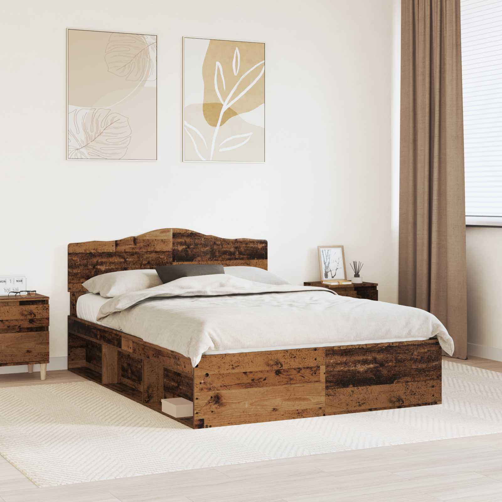 Sengestel Gammelt træ 140 x 190 cm Massiv fyrretræ billede