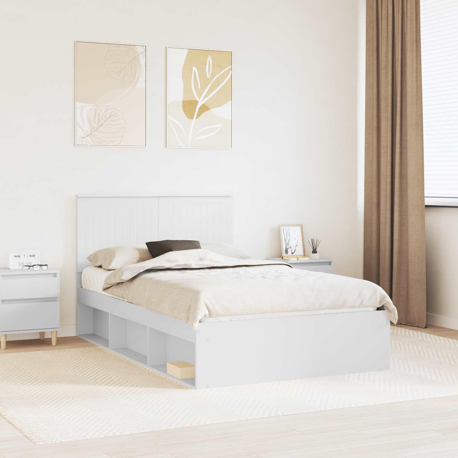 Sengestel med hovedgærde Hvid 120 x 190 cm Massiv fyrretræ billede