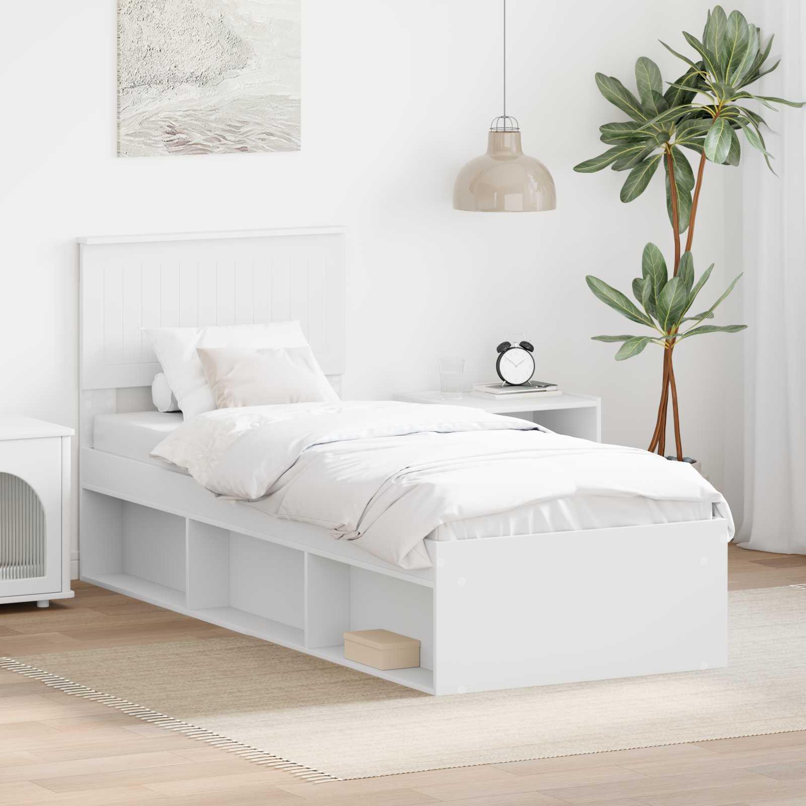 Sengestel med hovedgærde Hvid 75 x 190 cm Massiv fyrretræ billede