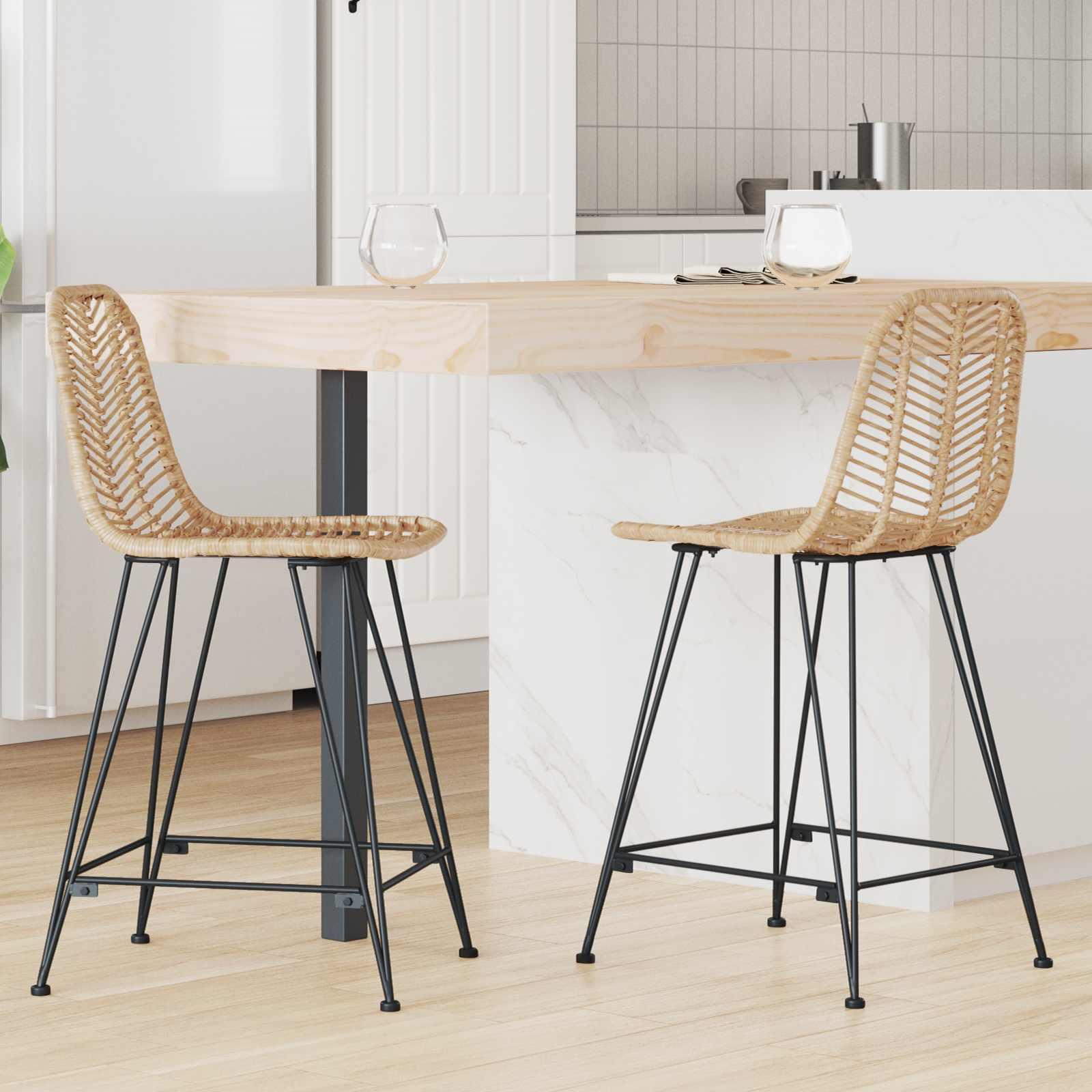 Barstol 2 stk Naturfarvet 44,5 x 54,5 x 97,5 cm Rattan og Jern billede