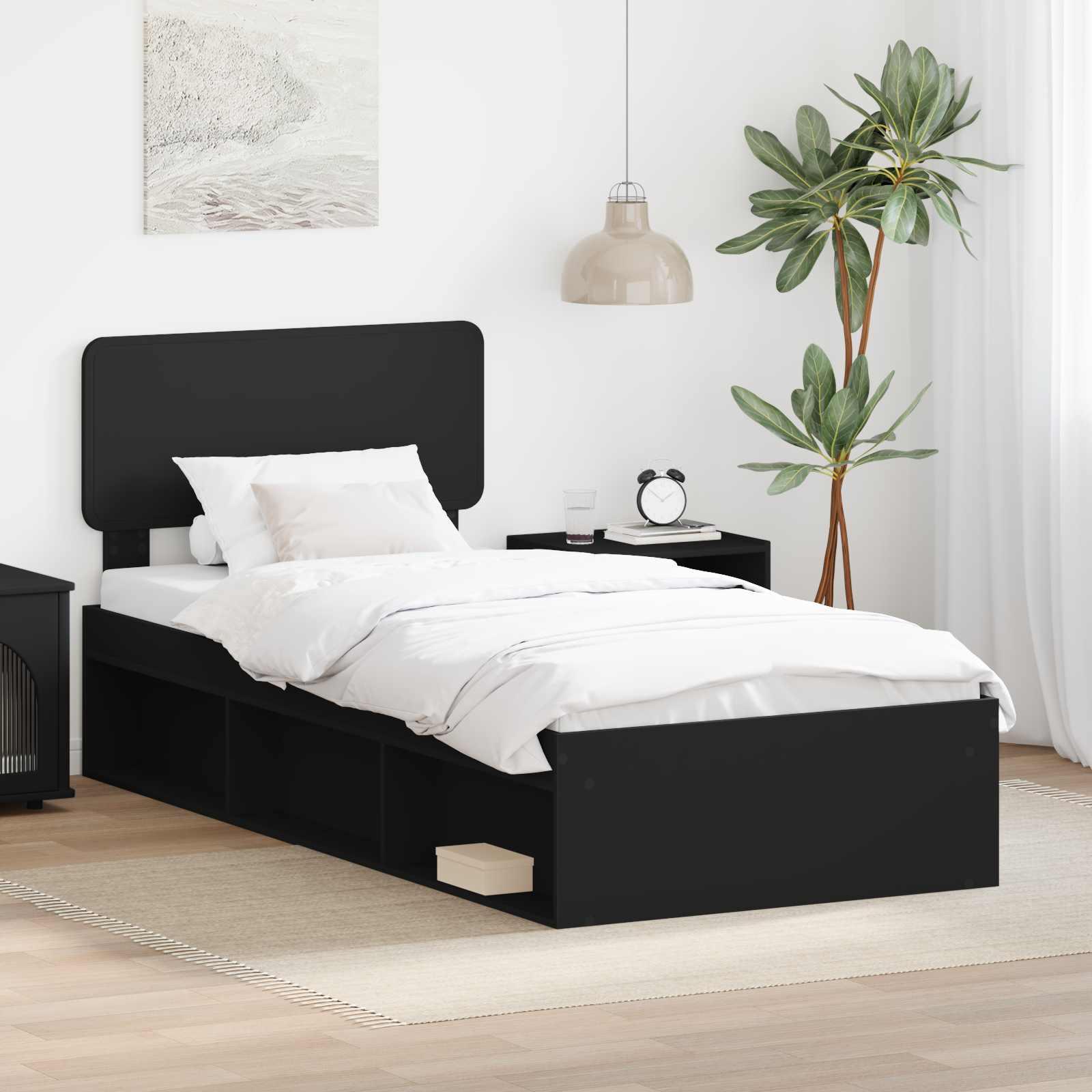 Sengestel med hovedgærde Sort 75 x 190 cm Massiv fyrretræ billede