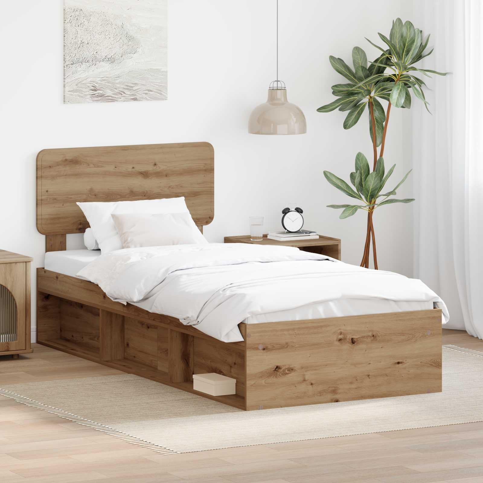 Sengestel med hovedgærde Artisan eg 90 x 190 cm Massiv fyrretræ billede