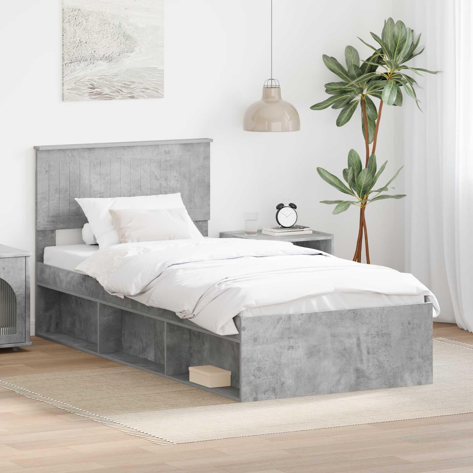 Sengestel med hovedgærde Beton 90 x 200 cm Massiv fyrretræ billede