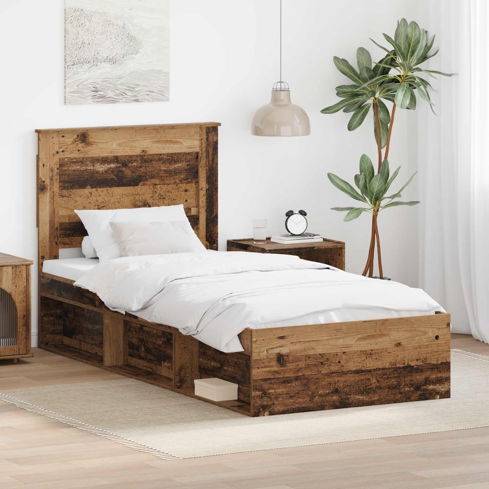 Sengestel med skuffe Gammelt træ 75 x 190 cm Massiv fyrretræ billede