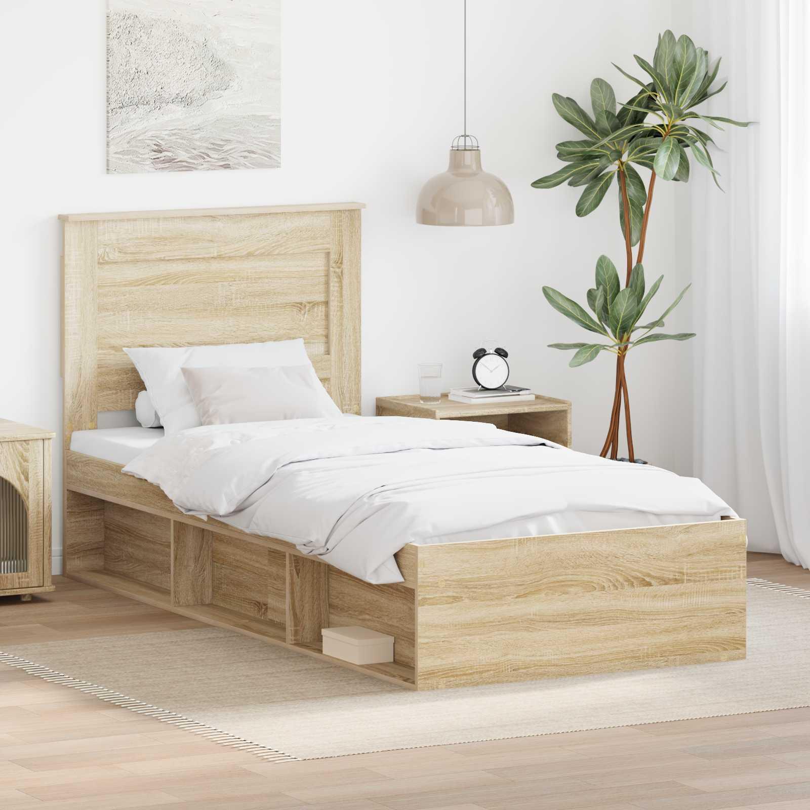 Sengestel med hovedgærde Sonoma eg 75 x 190 cm Massiv fyrretræ billede