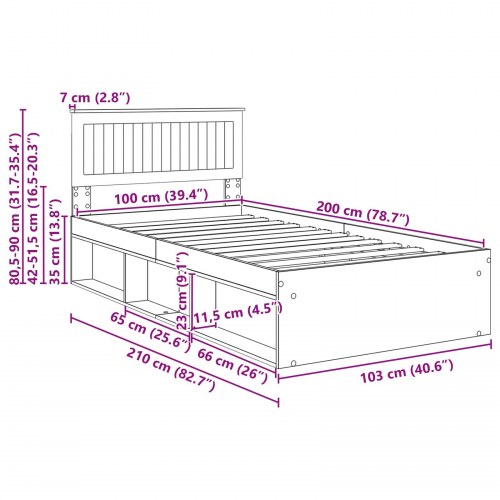 Sengestel 100 x 200 cm - gammelt træ