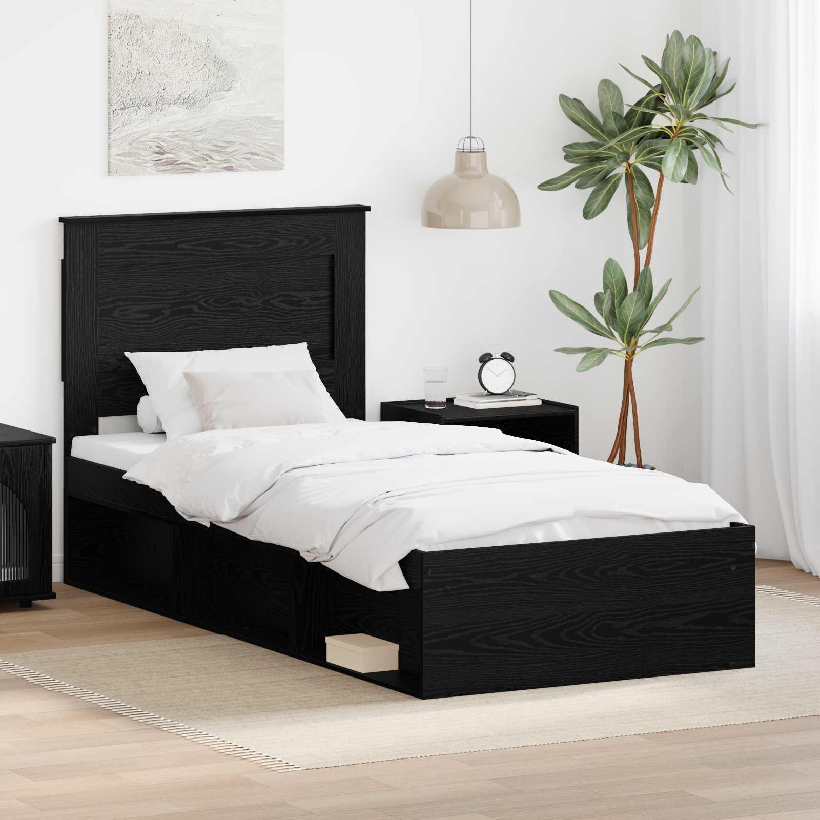 Sengestel med hovedgærde Sort 75 x 190 cm Massiv fyrretræ billede