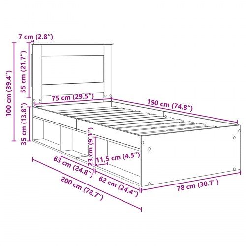 Sengestel i sort eg 75 x 190 cm med sengegavl