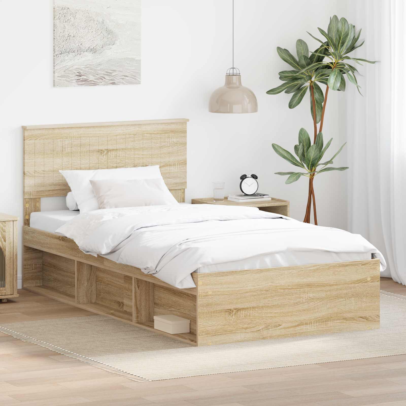 Sengestel med hovedgærde Sonoma 100 x 200 cm Massiv fyrretræ billede