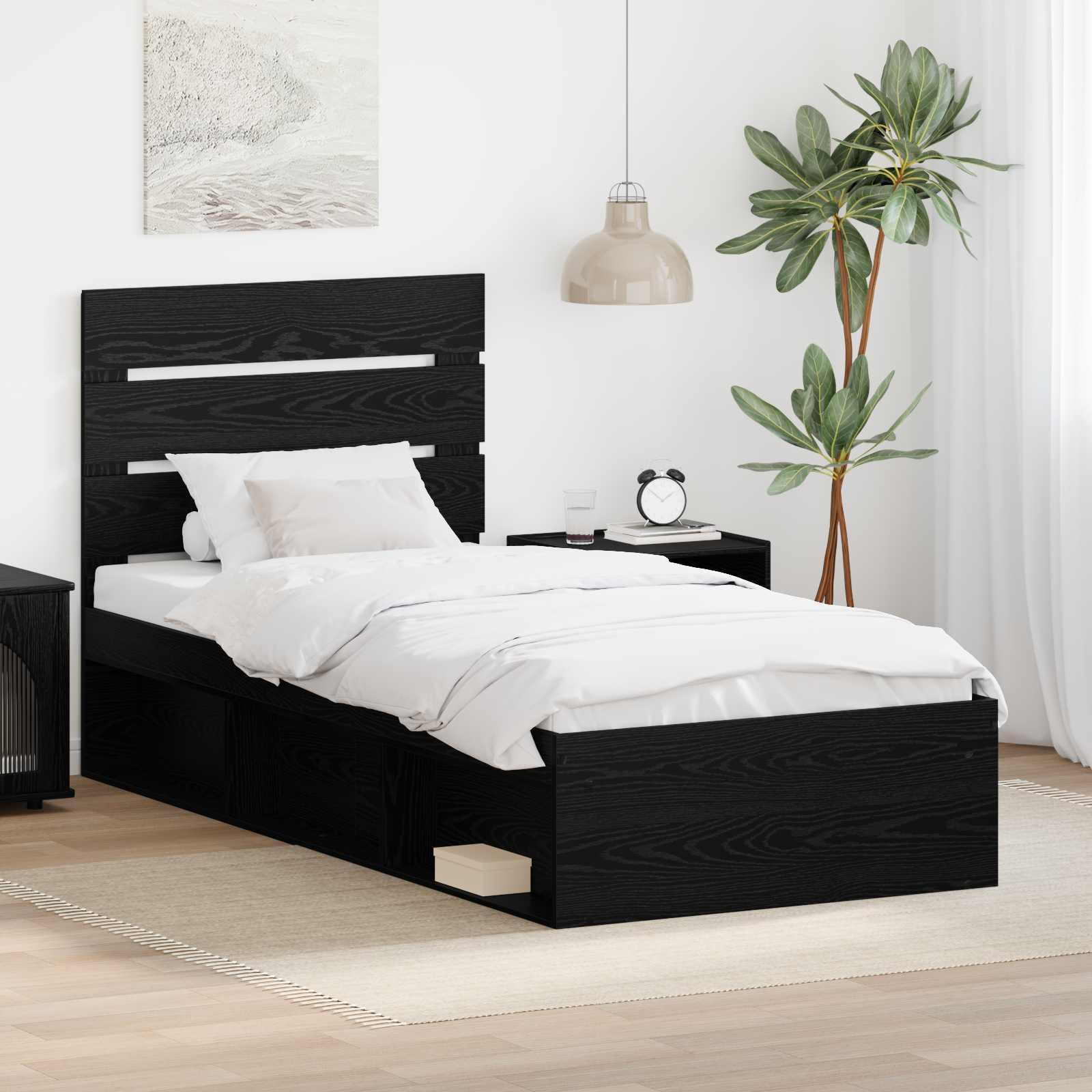 Sengestel med hovedgærde Sort 75 x 190 cm Massiv fyrretræ billede