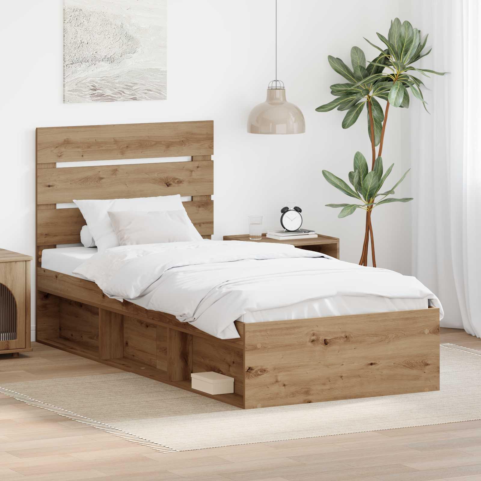 Sengestel med hovedgærde Artisan eg 90 x 190 cm Massiv fyrretræ billede