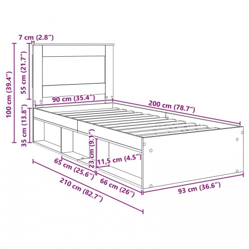 Sengestel i konstrueret træ - sort eg 90 x 200 cm