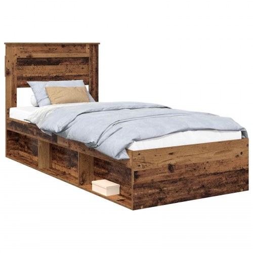 Sengestel med hovedgærde 75 x 190 cm - gammelt træ