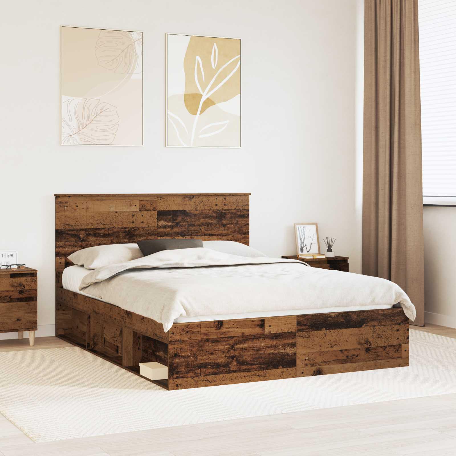Sengestel Gammelt træ 150 x 200 cm Massiv fyrretræ billede