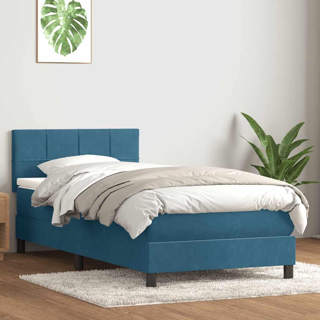 Kontinentalseng med madras mørkeblå 90x210 cm fløjl