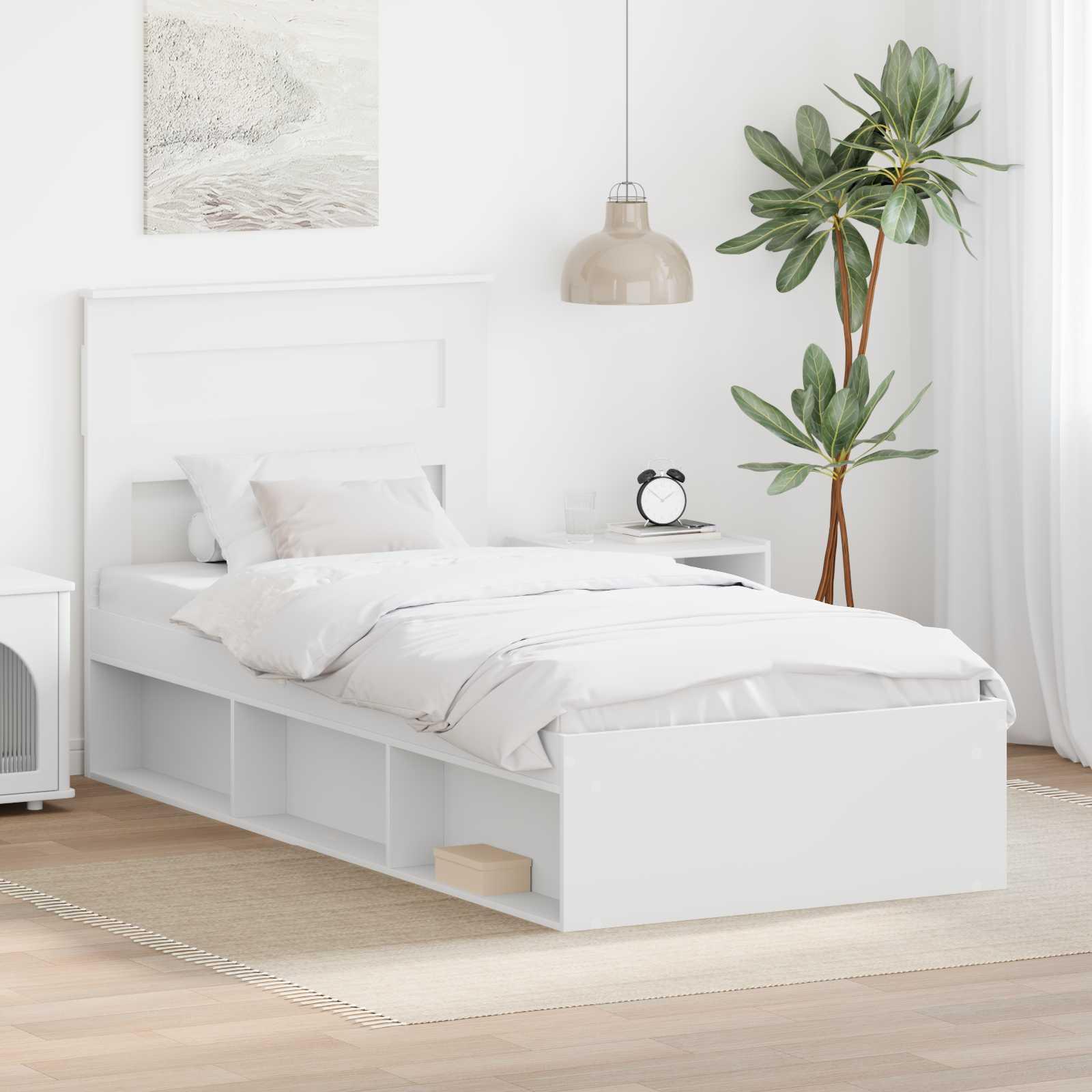 Sengestel med hovedgærde Hvid 75 x 190 cm Massiv fyrretræ billede