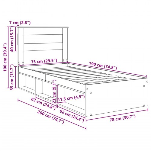 Sengestel hvid 75 x 190 cm med hovedgærde