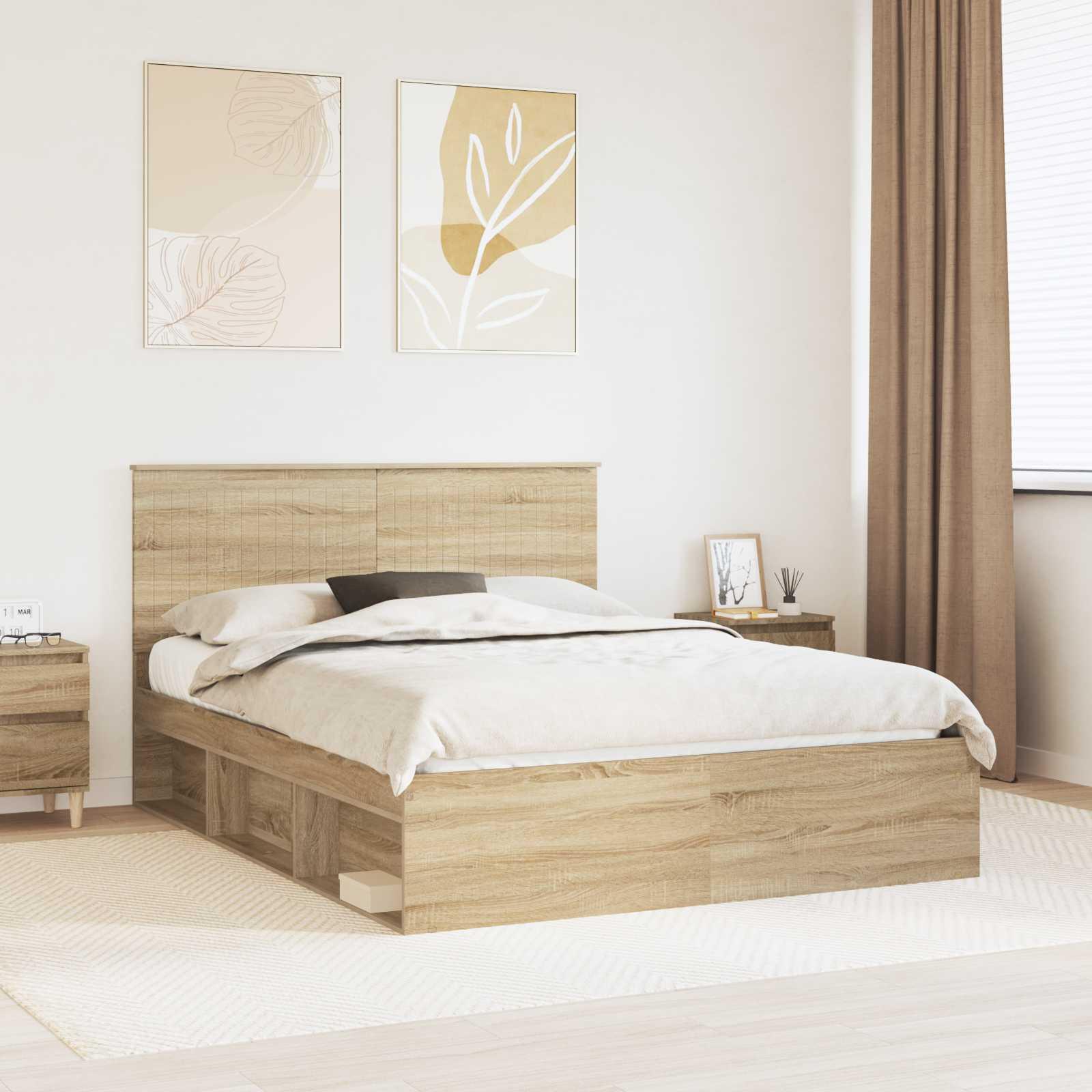 Sengestel med hovedgærde Sonoma eg 150 x 200 cm Massiv fyrretræ billede