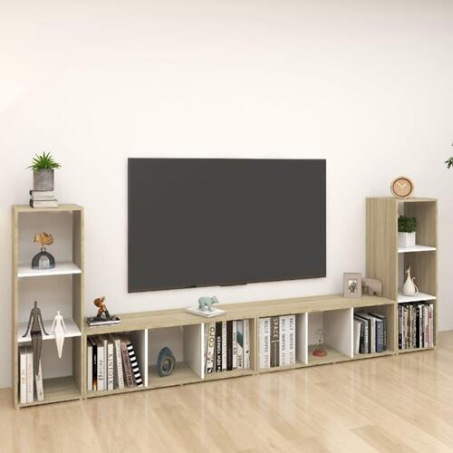 Tv-skabe 4 stk. 107x35x37 cm konstrueret træ hvid og sonoma-eg