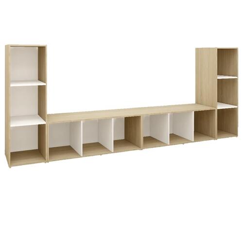 Tv-skabe 4 stk. 107x35x37 cm konstrueret træ hvid og sonoma-eg