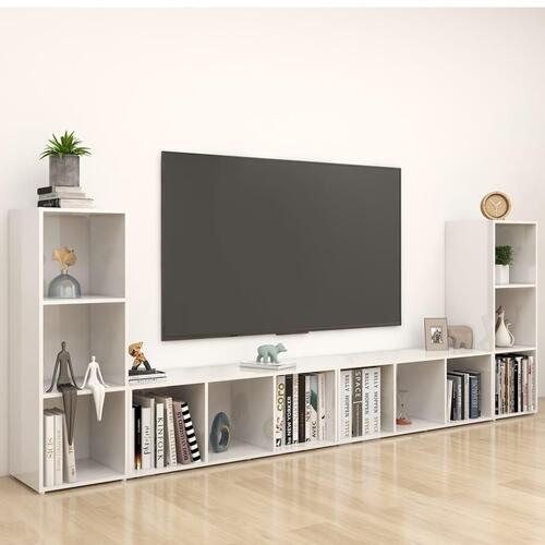 Tv-borde 4 stk. 107x35x37 cm konstrueret træ hvid højglans