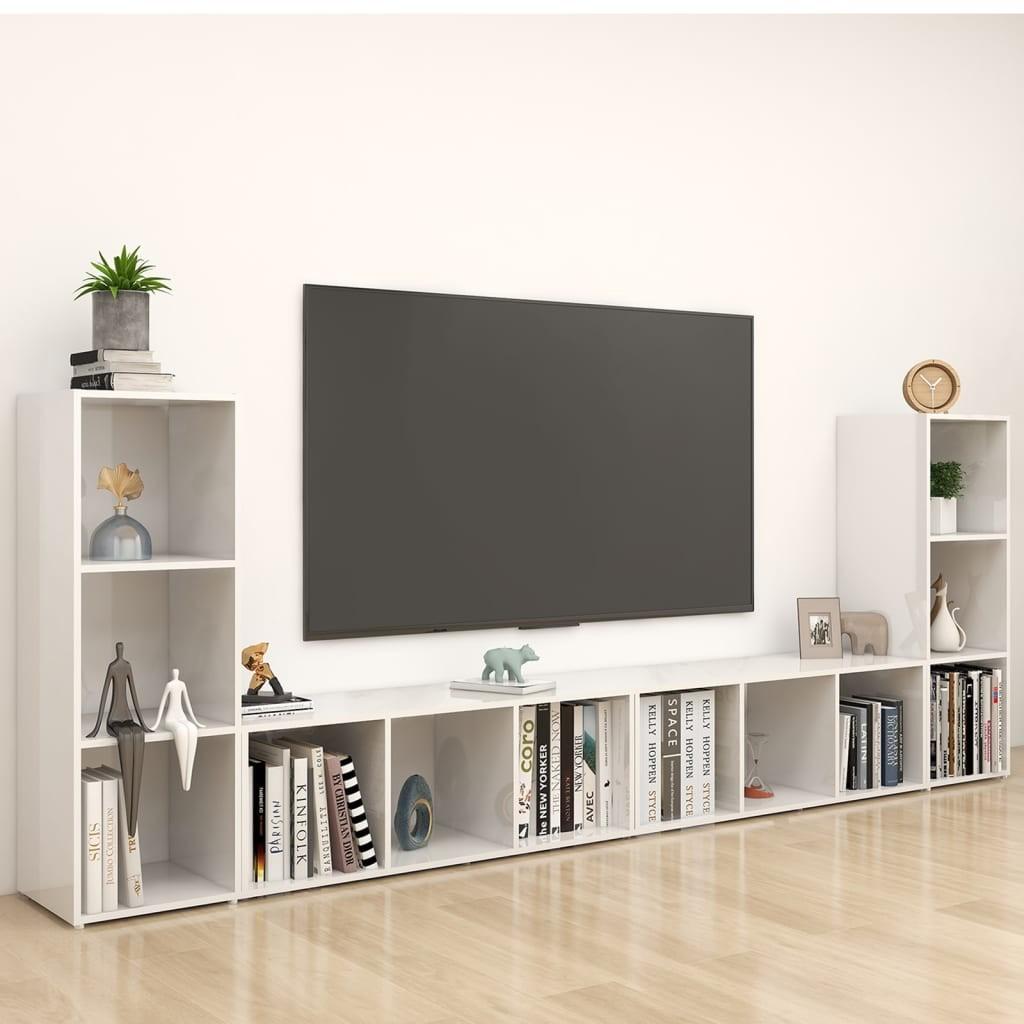 Tv-borde 4 stk. 107x35x37 cm konstrueret træ hvid højglans