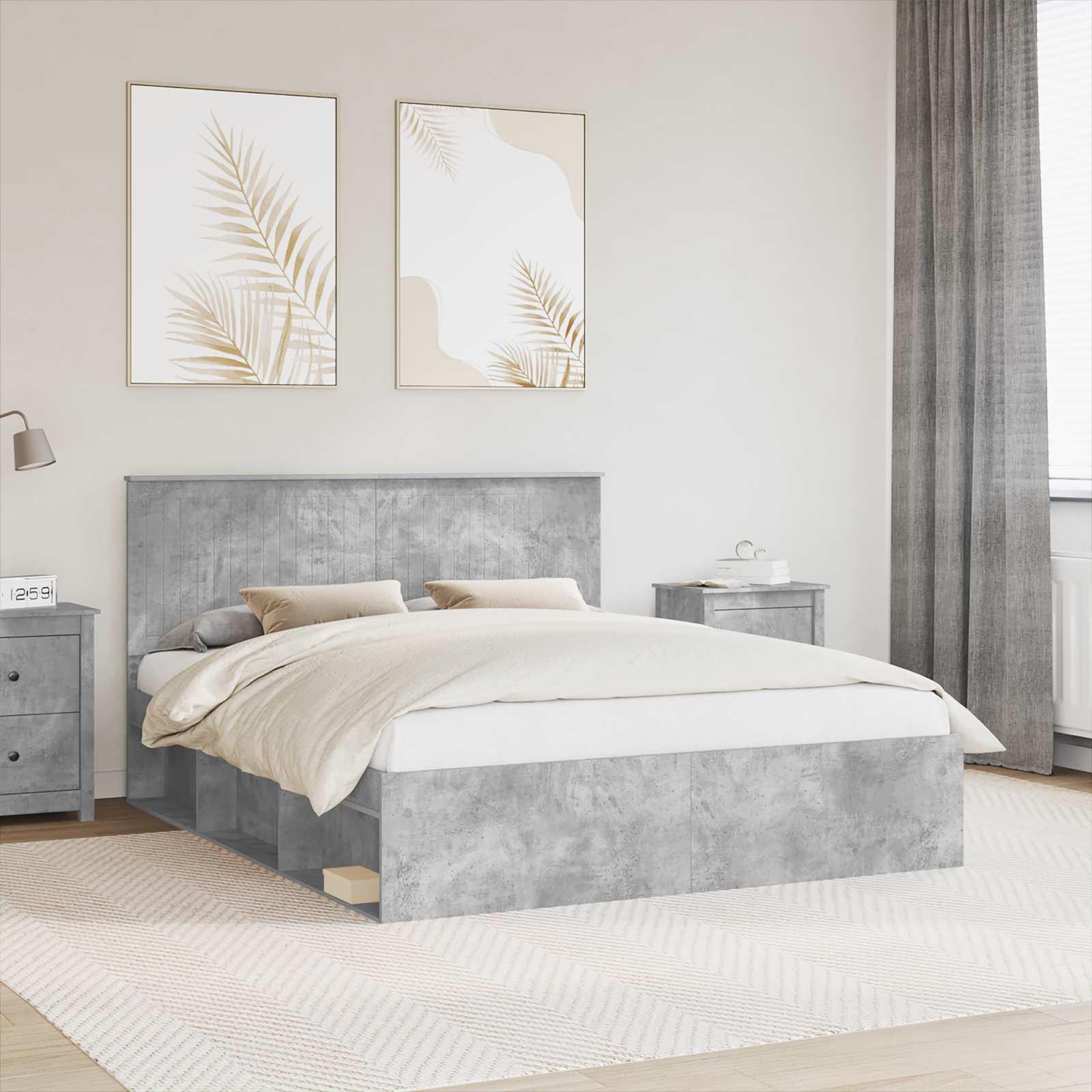 Sengestel med hovedgærde Beton 160 x 200 cm Massiv fyrretræ billede