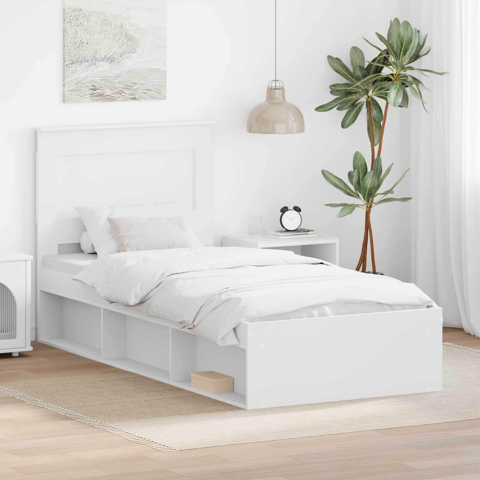 Sengestel med hovedgærde Hvid 100 x 200 cm Massiv fyrretræ billede