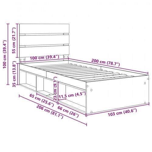 Sengestel 100 x 200 cm - grå sonoma