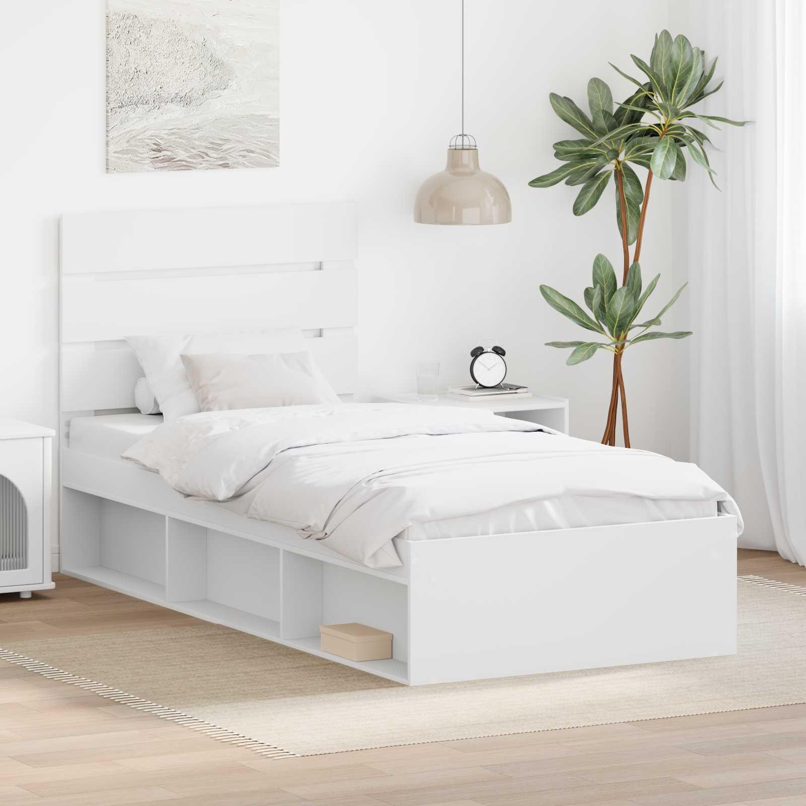 Sengestel med hovedgærde Hvid 100 x 200 cm Massiv fyrretræ billede