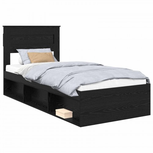 Sengestel med hovedgærde Sort 90 x 190 cm Massiv fyrretræ
