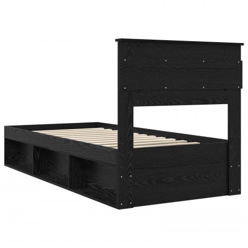 Sengestel med hovedgærde Sort 90 x 190 cm Massiv fyrretræ
