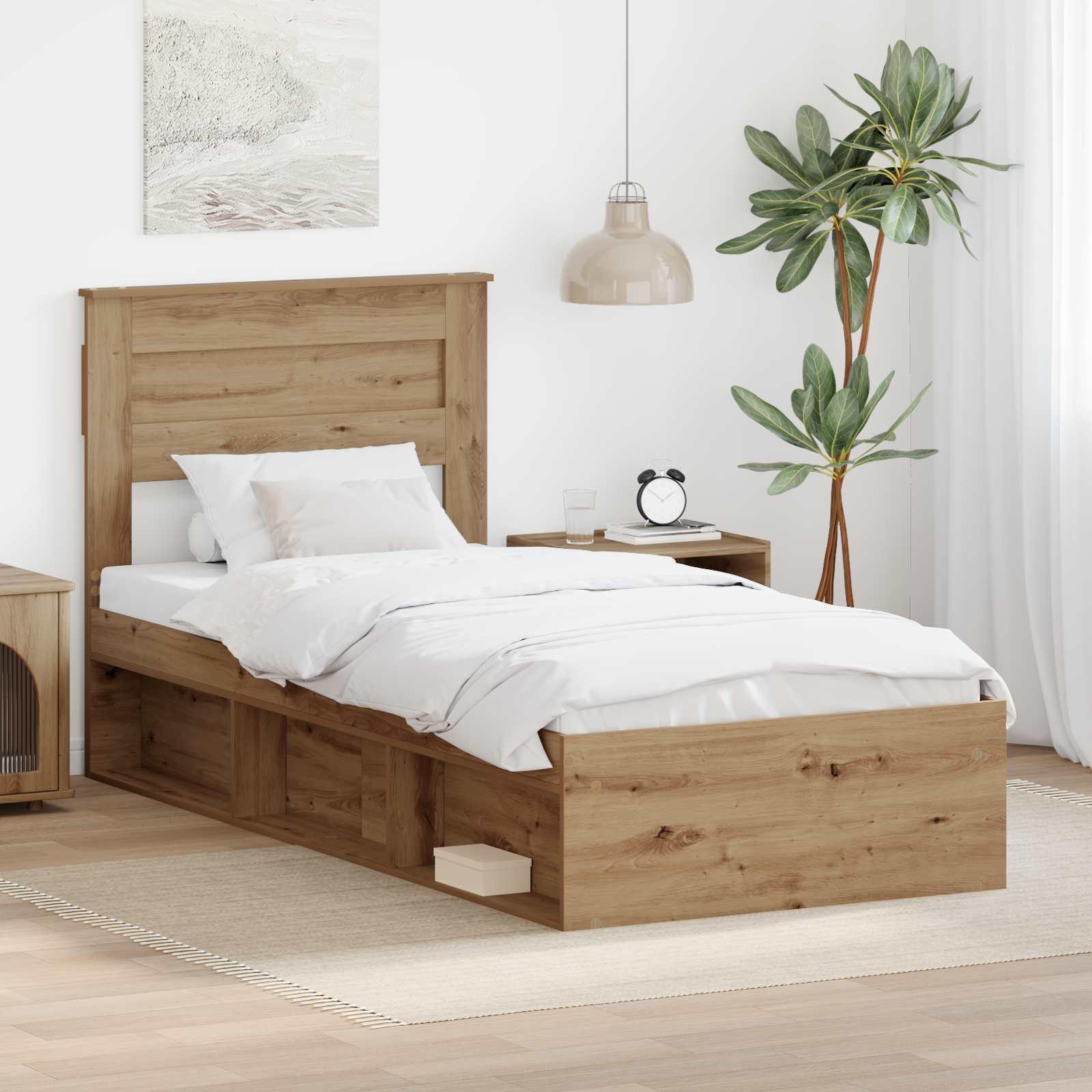 Sengestel i Artisan eg 100 x 200 cm - massiv fyrretræ, konstrueret træ, med lamelbund billede