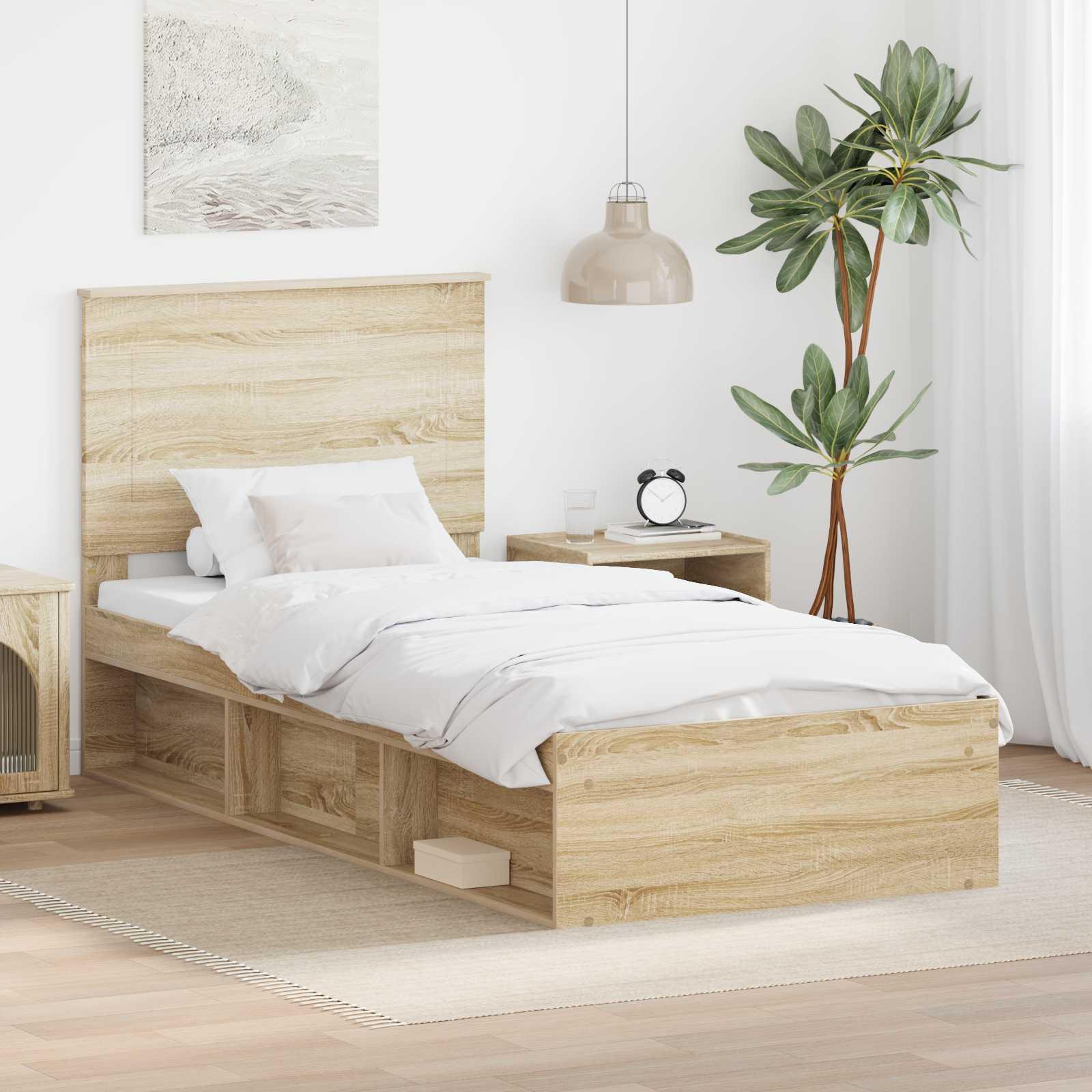 Sengestel med hovedgærde Sonoma eg 75 x 190 cm Massiv fyrretræ billede